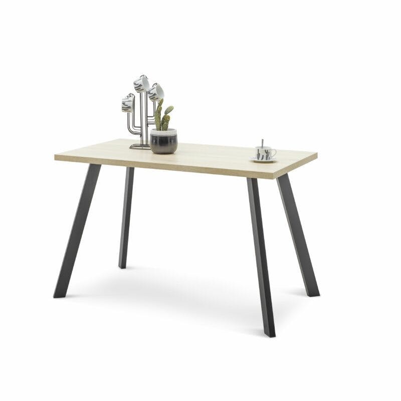 Trendstore Multi Esstisch mit Tischplatte in Dekor Eiche mit Füße in Metall schwarz matt