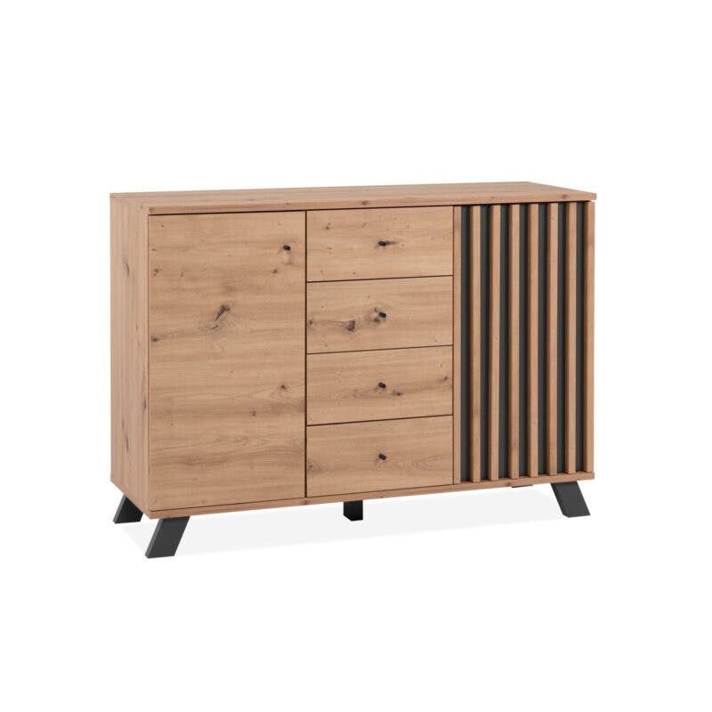 Liadomo Sideboard mit 2 Türen und 4 Schubladen in Eiche Artisan Dekor mit Abs. Dekor anthrazit