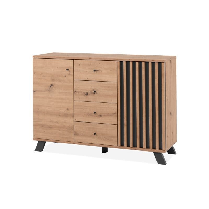 Liadomo Sideboard mit 2 Türen und 4 Schubladen in Eiche Artisan Nachbildung mit Abs. Dekor anthrazit