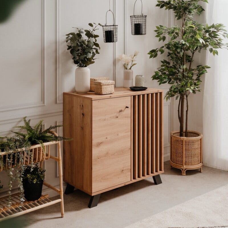 Liadomo Sideboard mit 2 Türen in Eiche Artisan Nachbildung mit Abs. Dekor anthrazit - Wohnbeispiel