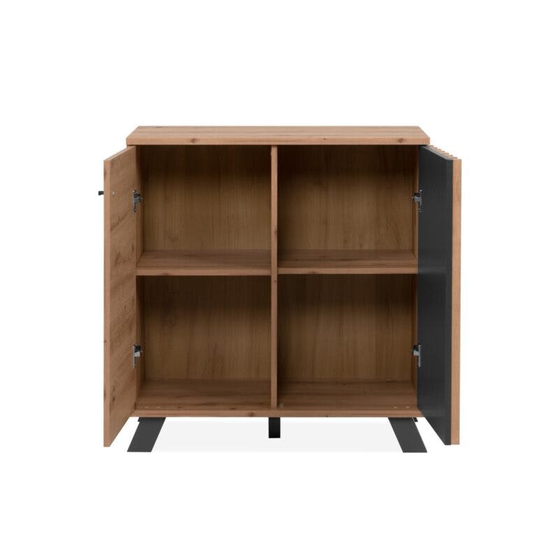 Liadomo Sideboard mit 2 Türen in Eiche Artisan Nachbildung mit Abs. Dekor anthrazit - offen