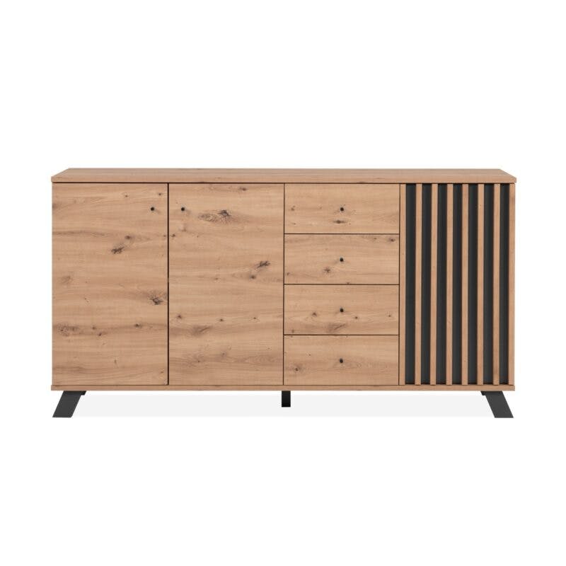 Liadomo Sideboard mit 3 Türen und 4 Schubladen in Eiche Artisan Nachbildung mit Abs. Dekor anthrazit