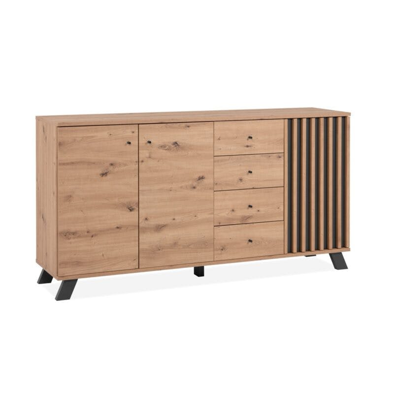 Liadomo Sideboard mit 3 Türen und 4 Schubladen in Eiche Artisan Nachbildung mit Abs. Dekor anthrazit