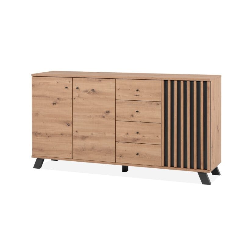 Liadomo Sideboard mit 3 Türen und 4 Schubladen in Eiche Artisan Nachbildung mit Abs. Dekor anthrazit