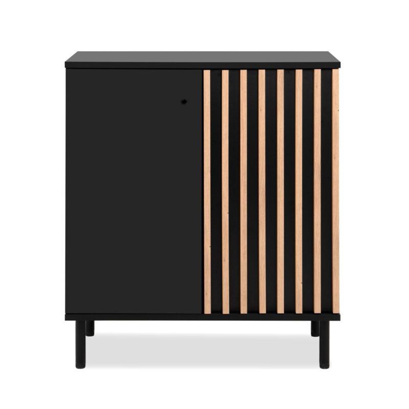 Liadomo Fonza Sideboard mit zwei Türen in Deko schwarz mit Lamellen in Eiche Artisan Nachbildung