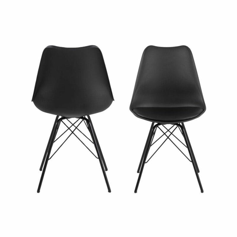 Trendstore „Ariane“ Stuhl mit Bezug aus Kunstleder in Schwarz und Metallgestell in Ansicht von vorne und hinten.