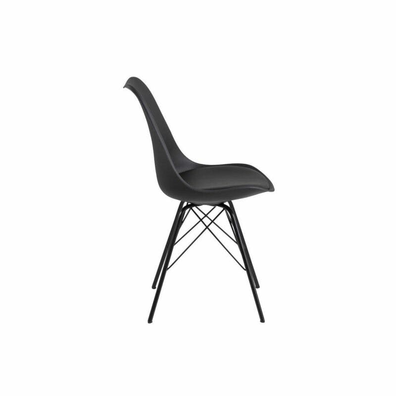 Trendstore „Ariane“ Stuhl mit Bezug aus Kunstleder in Schwarz und Metallgestell in Seitenansicht.