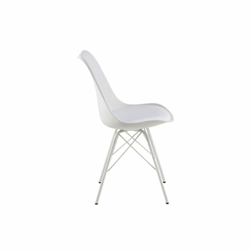 Trendstore „Ariane“ Stuhl mit Bezug aus Kunstleder in Weiß und Metallgestell in Seitenansicht.