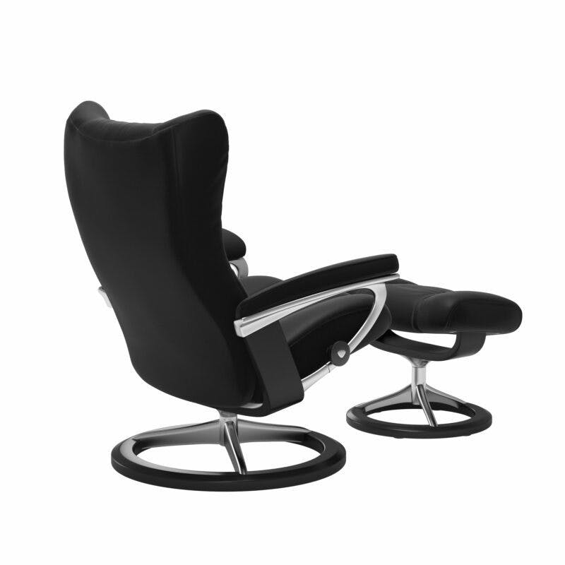 Stressless Wing Sessel mit Hocker in Leder Paloma Black - Gestell schwarz, von hinten