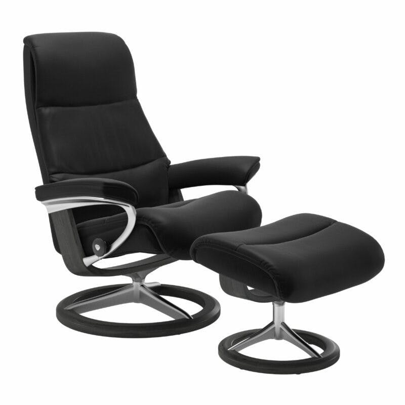 Stressless „View“ Sessel mit Hocker in Leder „Paloma“ Black - Gestell grau