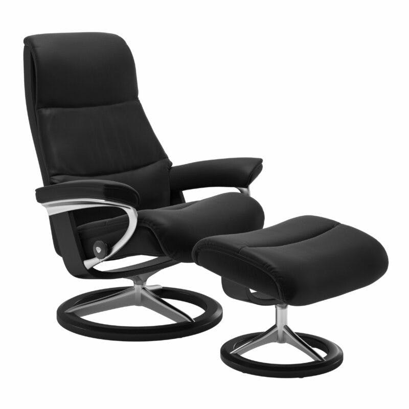 Stressless „View“ Sessel mit Hocker in Leder „Paloma“ Black - Gestell schwarz