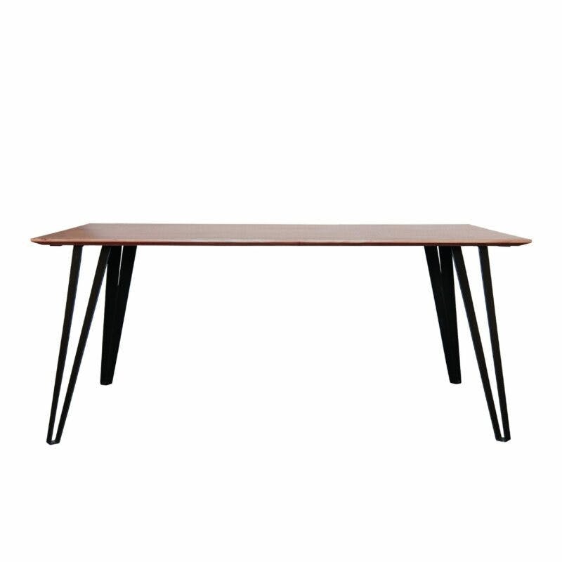Trendstore „Guntram“ Esstisch mit Tischplatte aus Akazie mit Schweizer Kante und Doppelfuß in Metall schwarz Draufsicht