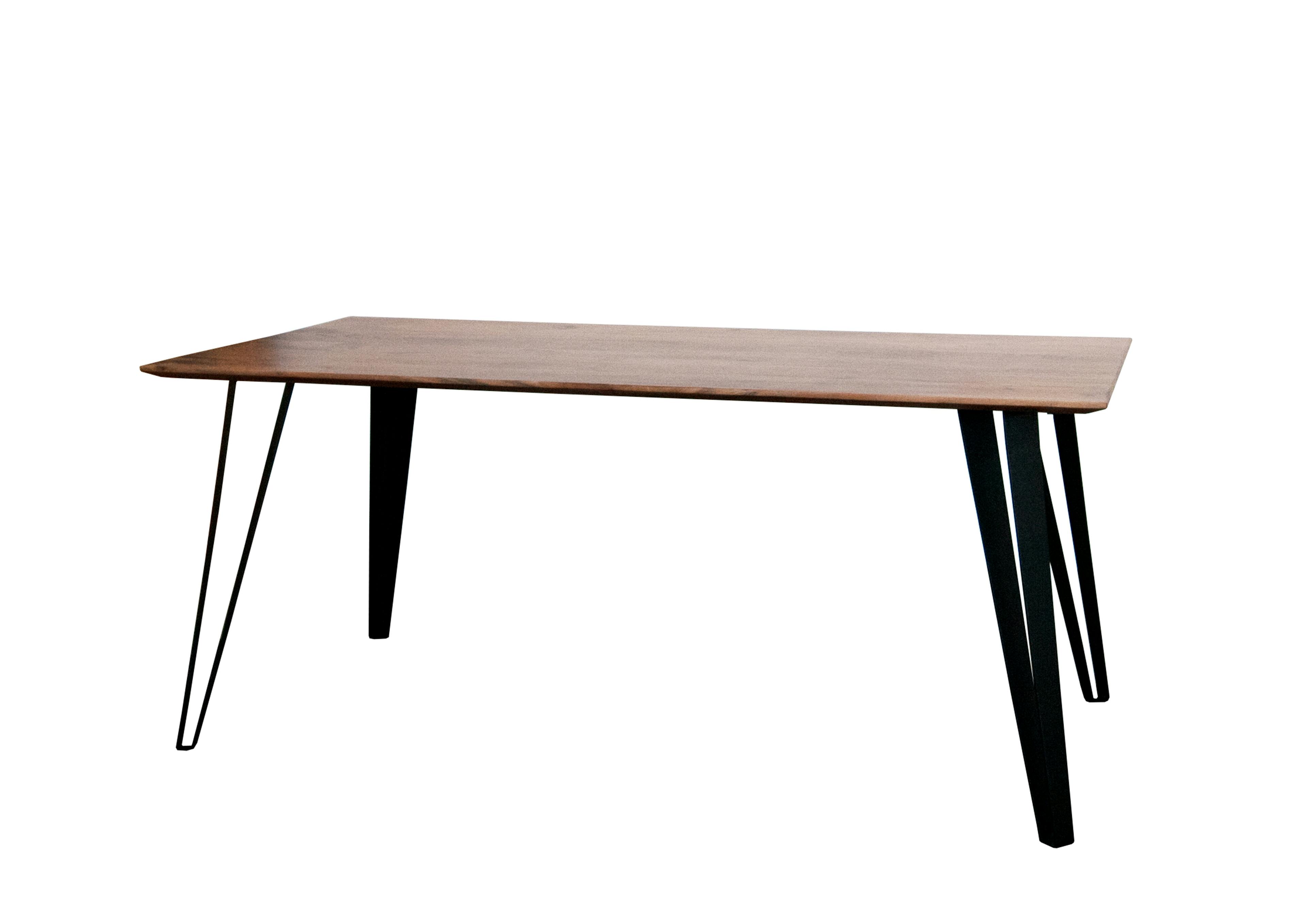 Trendstore „Guntram“ Esstisch mit Tischplatte aus Akazie mit Schweizer Kante und Doppelfuß in Metall schwarz
