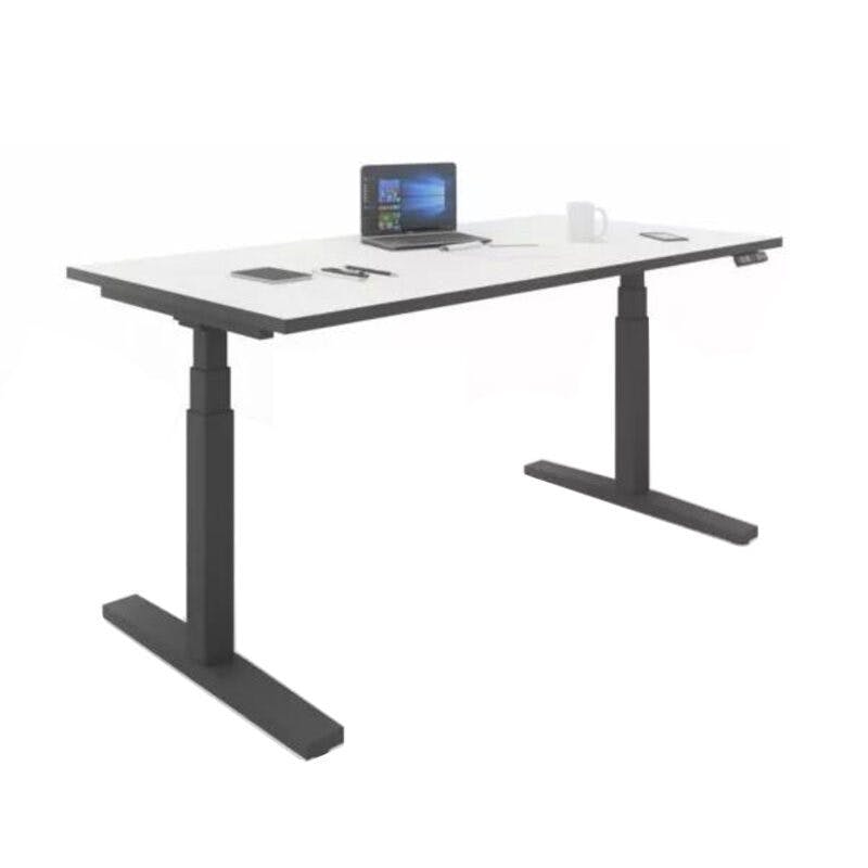 Nowy Styl eUP3 elektromotorischer Steh- und Sitzarbeitstisch – Tischplatte weiß Gestell schwarz und Tischkante schwarz