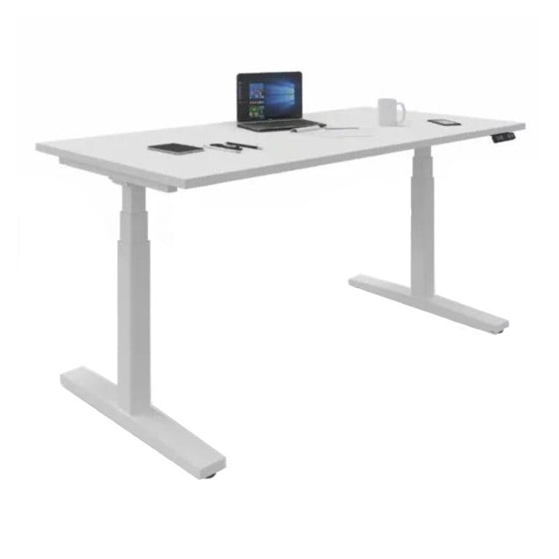 Nowy Styl eUP3 elektromotorischer Steh- und Sitzarbeitstisch – Tischplatte weiß Gestell weiß und Tischkante weiß