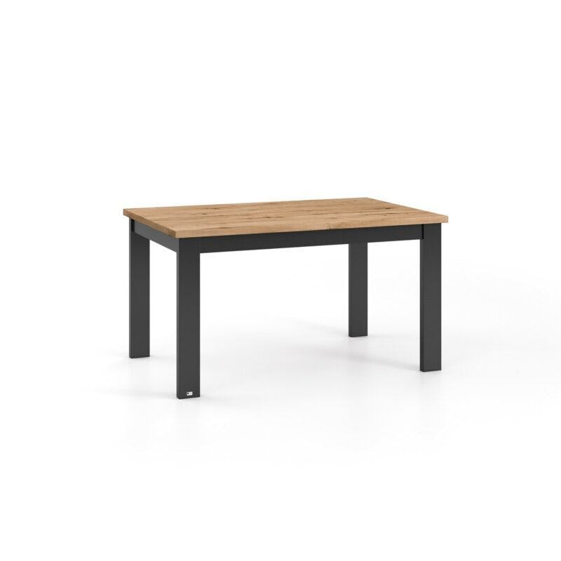 set one by Musterring Type 67 Esstisch mit einer Tischplatte in Eiche Artisan und einem Tischgestell in Grau Anthrazit in seitlich frontaler Ansicht