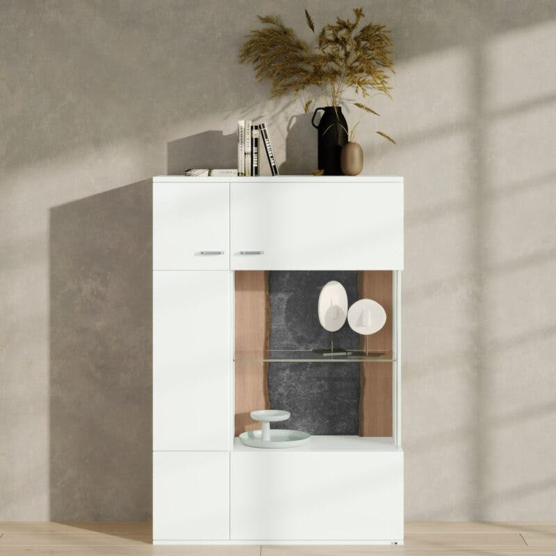 set one by Musterring Tacoma Highboard Typ 04-A in Arctic weiß