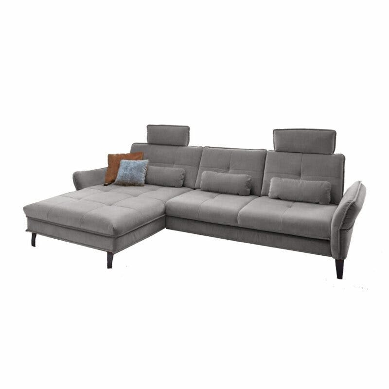 Couchliebe Key West Sofa mit Bezug in Silver, Ottomane links und Komfortfunktionen