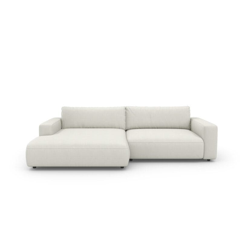 Gallery M branded by Musterring Lucia Sofa in Bezug Floris beige und Ottomane links