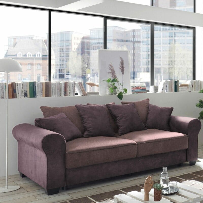 Trendstore Benson 2-Sitzer-Sofa in Bezug Microvelours Salvador aubergine Wohnbeispiel