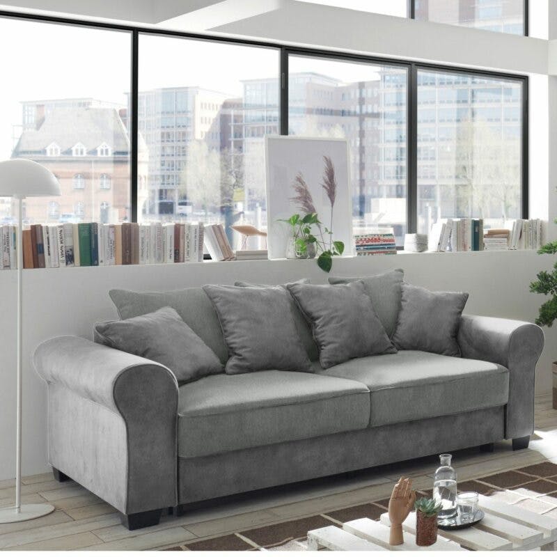 Trendstore Benson 2-Sitzer-Sofa in Bezug Microvelours Salvador grau Wohnbeispiel