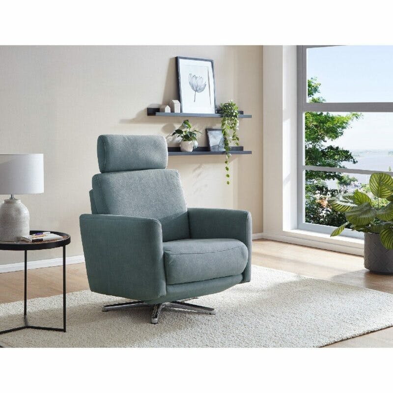 Calizza Interiors Spinell Sessel mit manueller Relaxfunktion mit Bezug Microfaser Bulus 16 steel – Wohnbeispiel