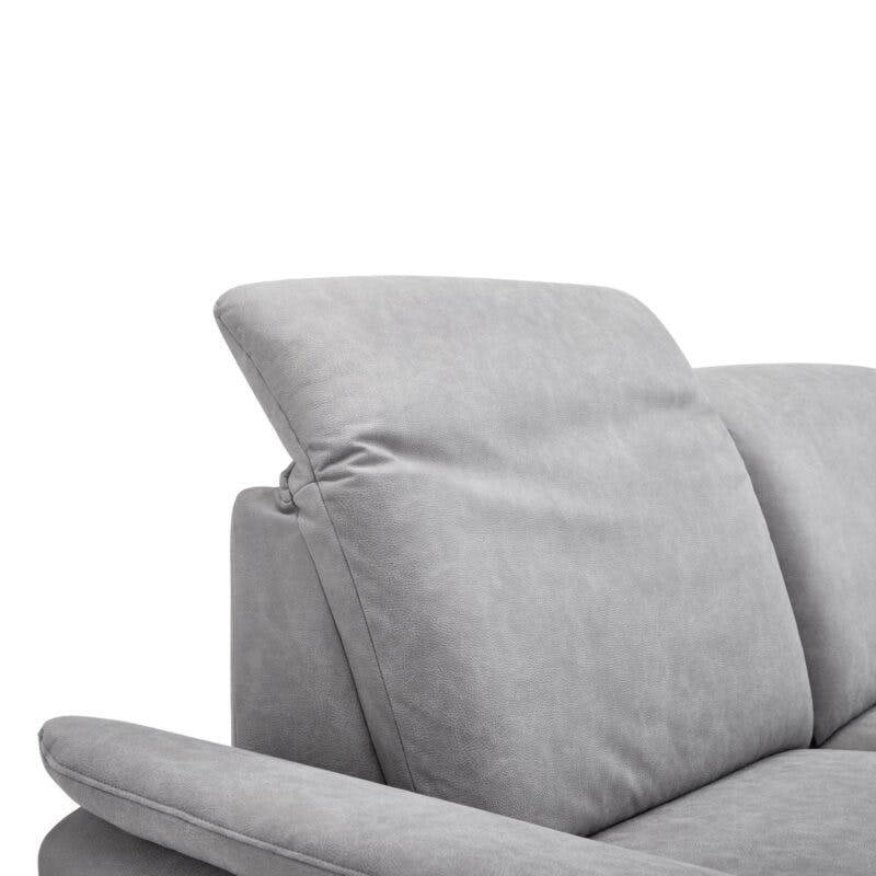 Calizza Interiors Jade Sofa mit Microfaser-Bezug Bulus 32 silber Detailansicht Kopfstützenverstellung