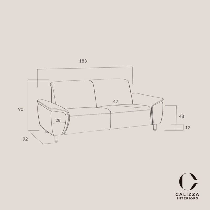 Calizza Interiors Nell 2,5-Sitzer als Skizze Maße Sofa mit Funktion