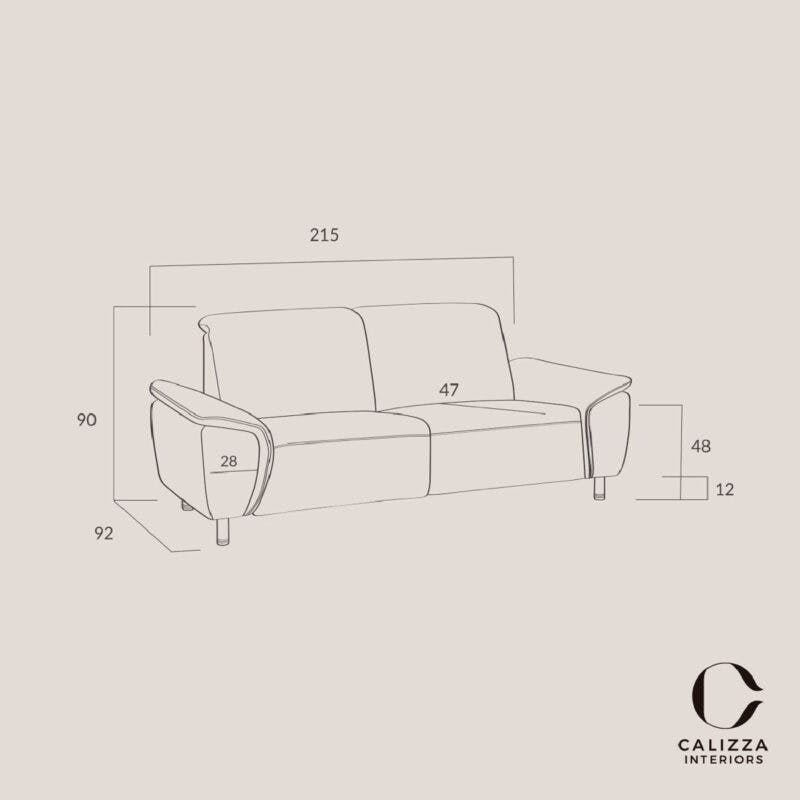 Calizza Interiors Nell 3-Sitzer als Skizze Maße Sofa ohne Funktion