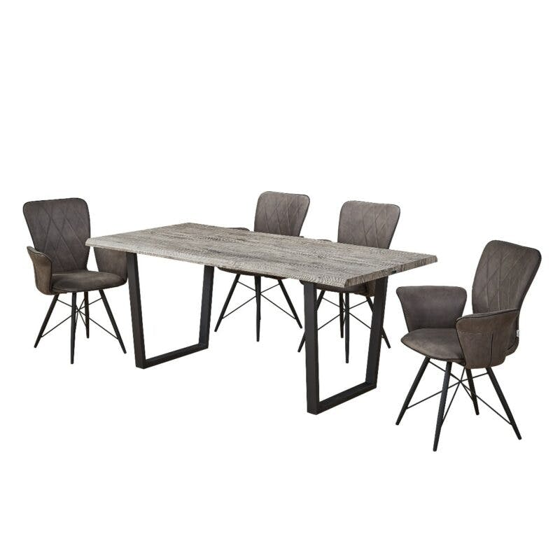 Trendstore Madan Essgruppe mit Esstisch Madan in Eicheoptik grau und vier Stühlen Marek in Grau.
