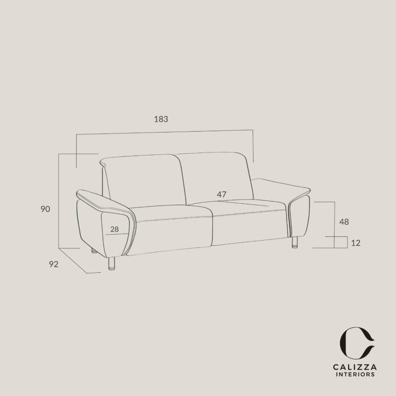 Calizza Interiors Nell Sofa als 2,5-Sitzer - Skizze mit Maßangaben