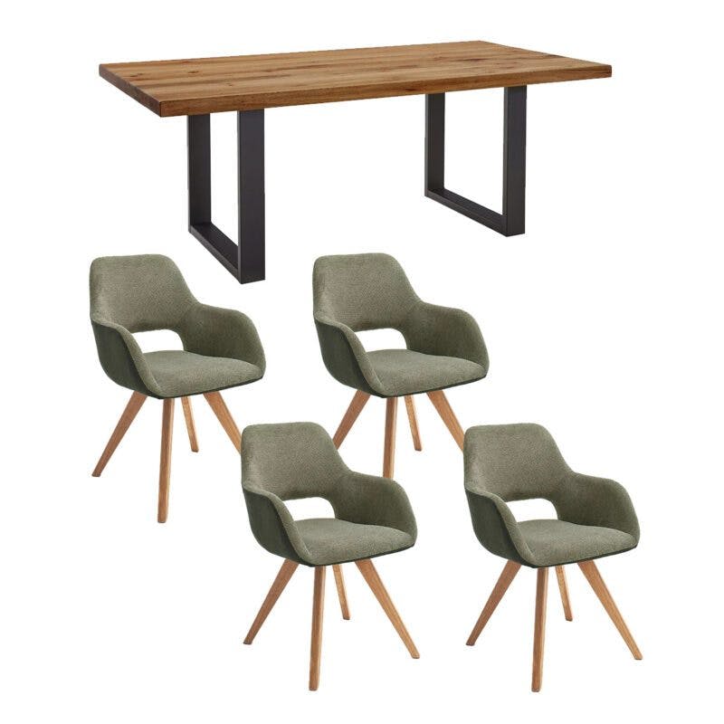 Trendstore Sitting 5-teilige Easy Sitzgruppe mit einem Esstisch und vier Stühlen. in Grün.