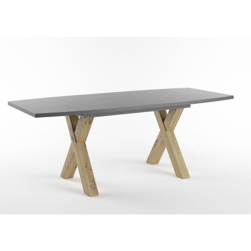 Set One Atlanta-System Esstisch Tischplatte bootsförmig Dekor graphit Gestell X-Form Artisan Eiche Holznachbildung ausgezogen