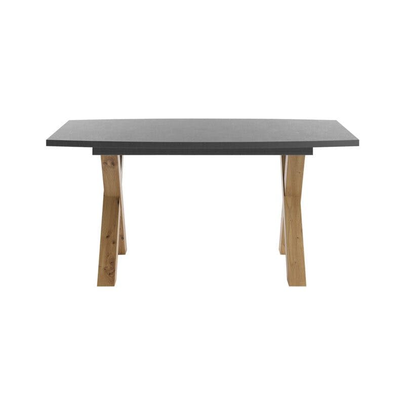 Set One Atlanta-System Esstisch Tischplatte bootsförmig Dekor graphit Gestell X-Form Artisan Eiche Holznachbildung frontal
