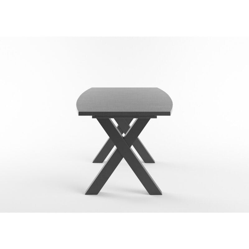 Set One Atlanta-System Esstisch Tischplatte bootsförmig Dekor graphit Gestell X-Form Dekor Schwarzstahl seitlich