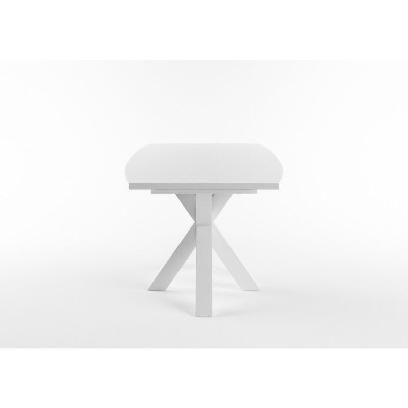 Set One Atlanta-System Esstisch Tischplatte bootsförmig Dekor weiß matt Gestell sternförmig Dekor weiß matt seitlich