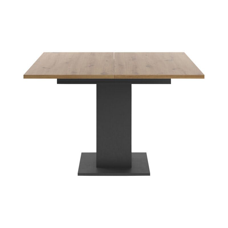 Set One Atlanta-System Esstisch Tischplatte quadratisch Artisan Eiche Holznachbildung Säule quadratisch Dekor Schwarzstahl frontal