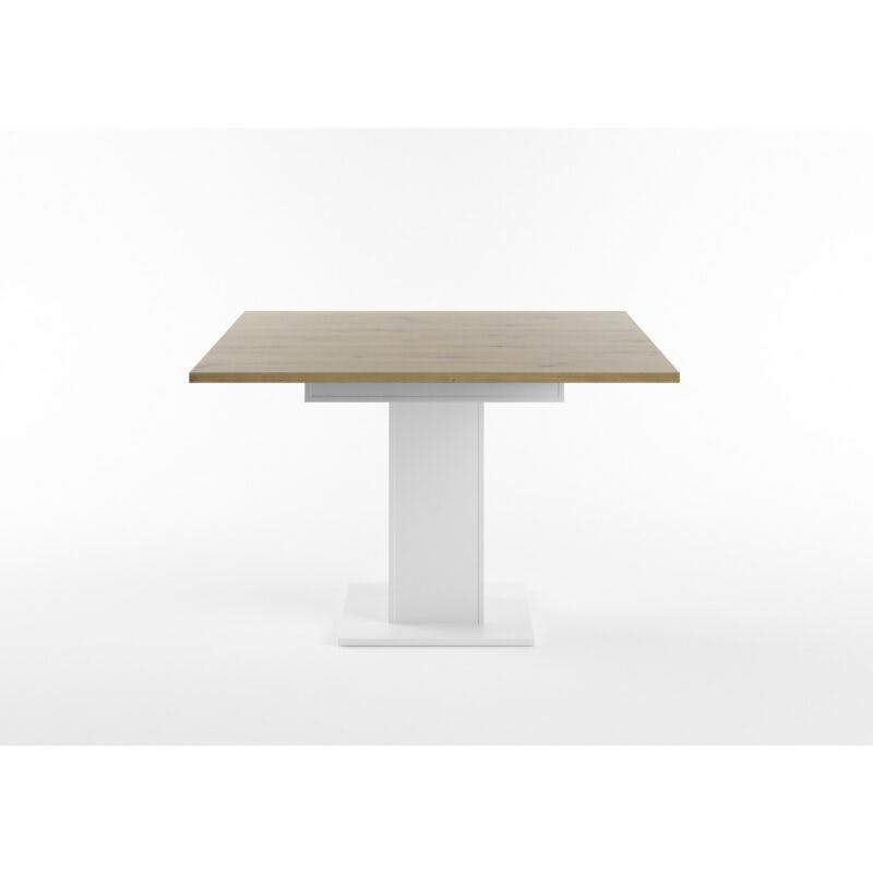 Set One Atlanta-System Esstisch Tischplatte quadratisch Artisan Eiche Holznachbildung Säule quadratisch Dekor weiß matt seitlich