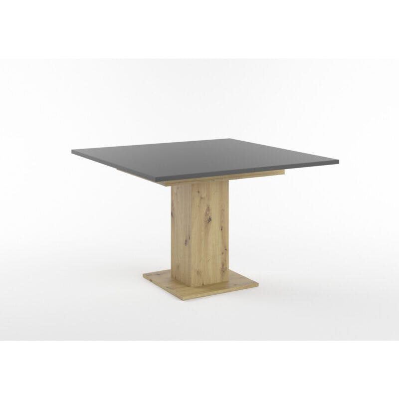 Set One Atlanta-System Esstisch Tischplatte quadratisch Dekor anthrazit matt Säule quadratisch Artisan Eiche Holznachbildung schräg