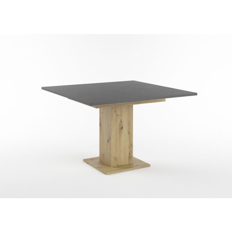 Set One Atlanta-System Esstisch Tischplatte quadratisch Dekor Schwarzstahl Säule quadratisch Artisan Eiche Holznachbildung schräg