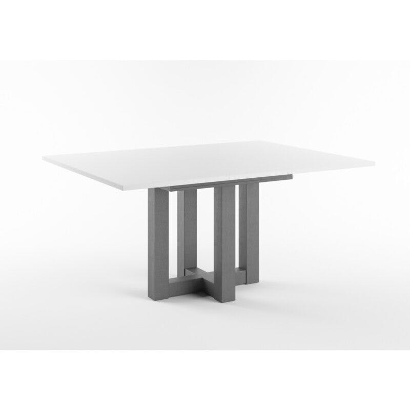 Set One Atlanta-System Esstisch Tischplatte quadratisch Dekor weiß matt Gestell Doppel-U Dekor graphit ausgezogen