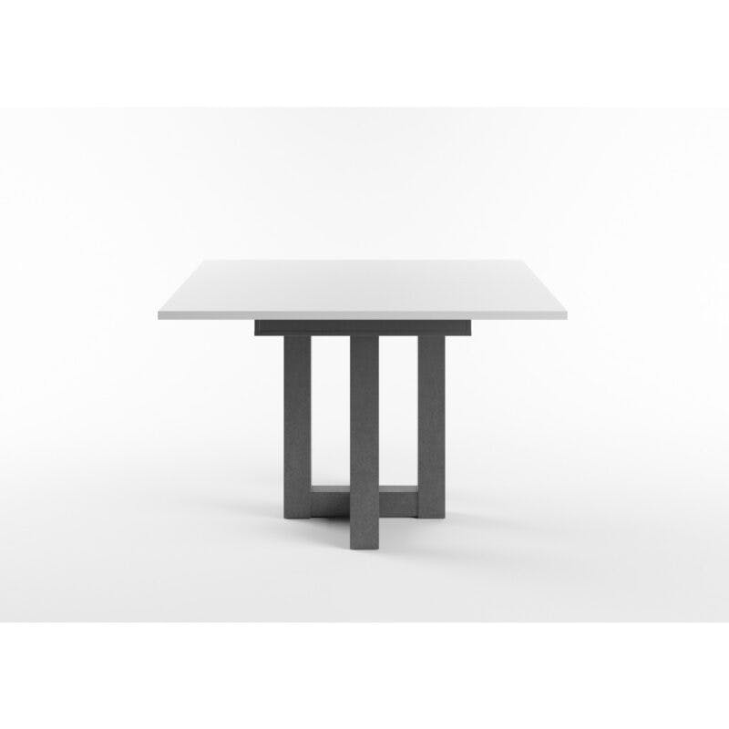 Set One Atlanta-System Esstisch Tischplatte quadratisch Dekor weiß matt Gestell Doppel-U Dekor graphit seitlich