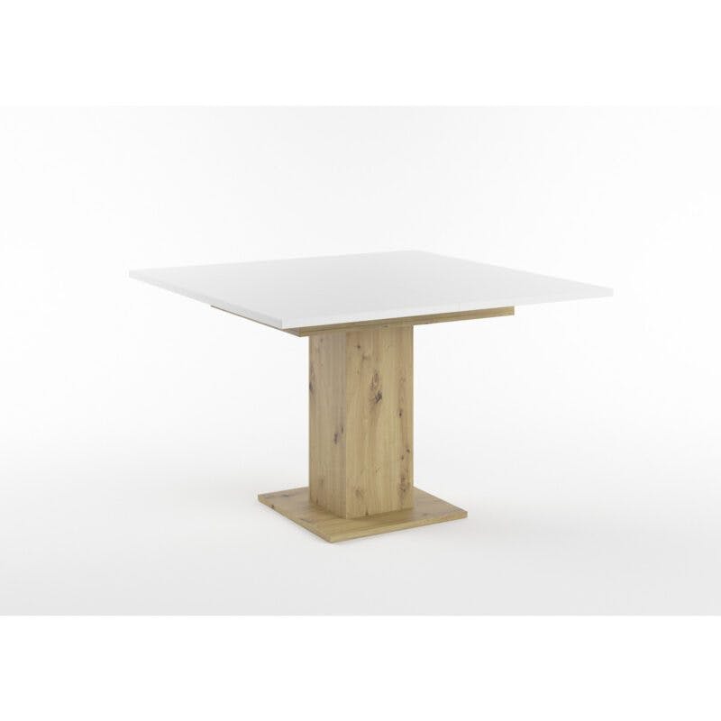 Set One Atlanta-System Esstisch Tischplatte quadratisch Dekor weiß matt Säule quadratisch Artisan Eiche Holznachbildung schräg