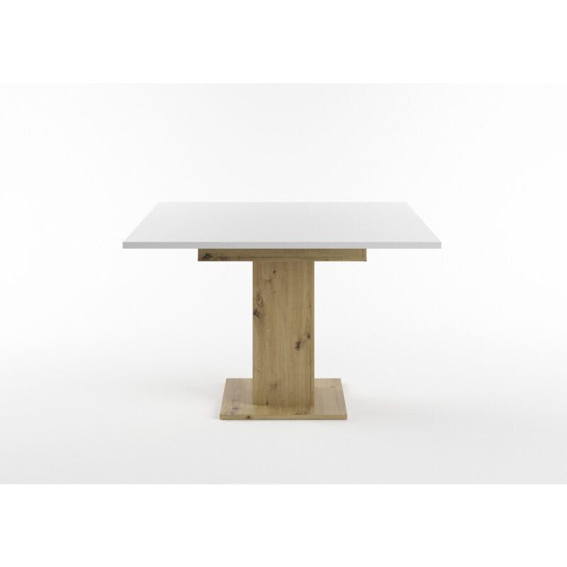 Set One Atlanta-System Esstisch Tischplatte quadratisch Dekor weiß matt Säule quadratisch Artisan Eiche Holznachbildung seitlich