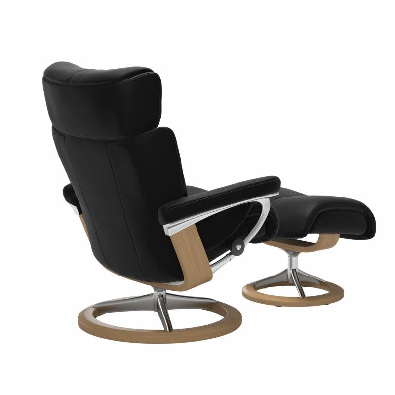 Stressless Magic M Signature Sessel mit oder ohne Hocker - Lederbezug Paloma Black, Gestell in Eiche und Chrom