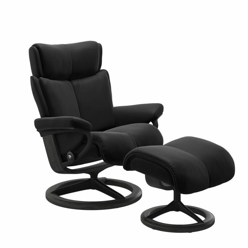 Stressless Magic M Signature Sessel mit oder ohne Hocker - Lederbezug Paloma Black, Gestell in Grau und Schwarz