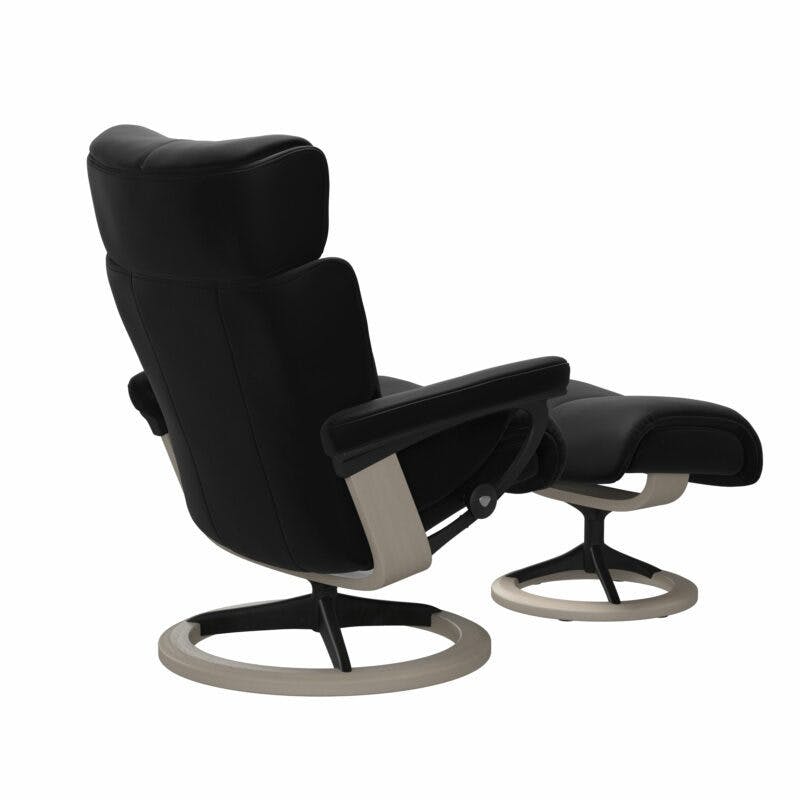Stressless Magic M Signature Sessel mit oder ohne Hocker - Lederbezug Paloma Black, Gestell in Whitewash und Schwarz