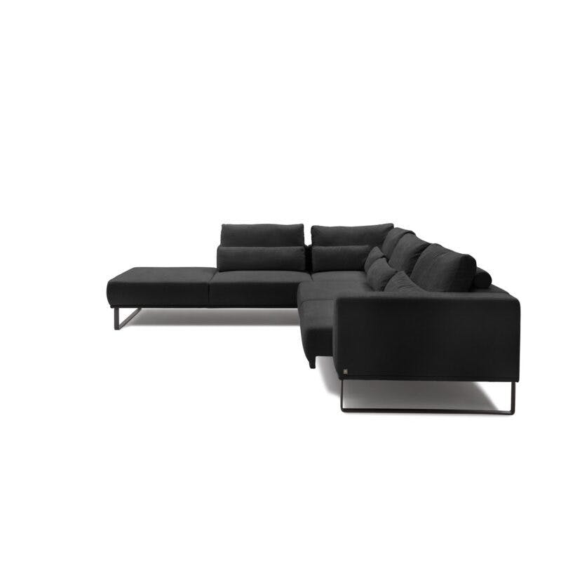 Musterring JustB! Ecksofa Ottomane links Bezug Strukturgewebe Yelda black Metallkufe schwarz matt Funktion Sitzvorzug ausgefahren