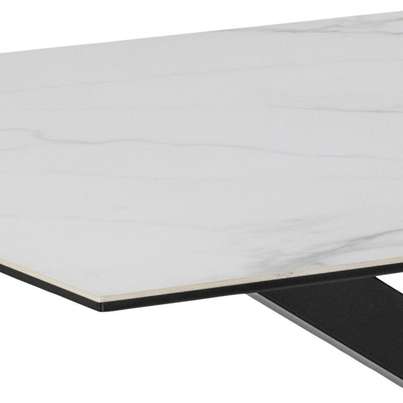 Trendstore Anabel Esstisch mit Tischplatte aus Keramik in weiß - Detailansicht Tischplatte und Gestell