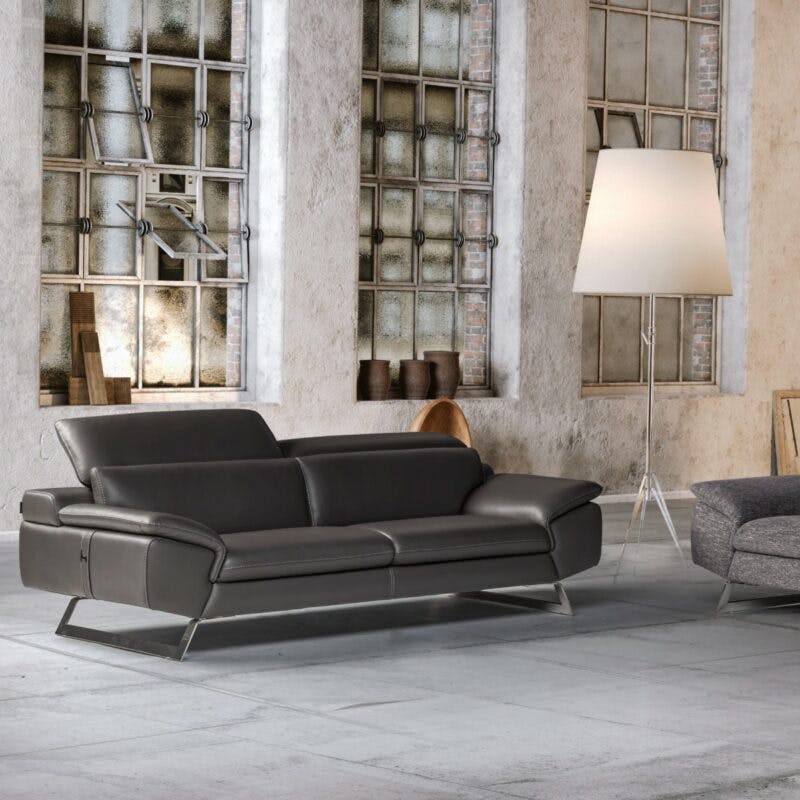 Nicoletti Home Sofa als 3-Sitzer in Leder Schwarz - Wohnbeispiel